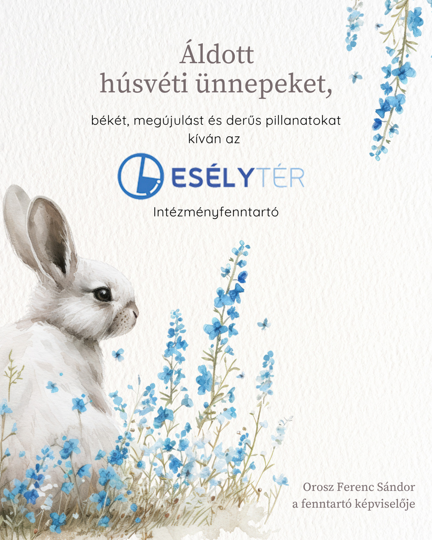 Áldott húsvéti ünnepeket, békét, megújulást, derűs pillanatokat kíván az Esélytér Intézményfenntartó